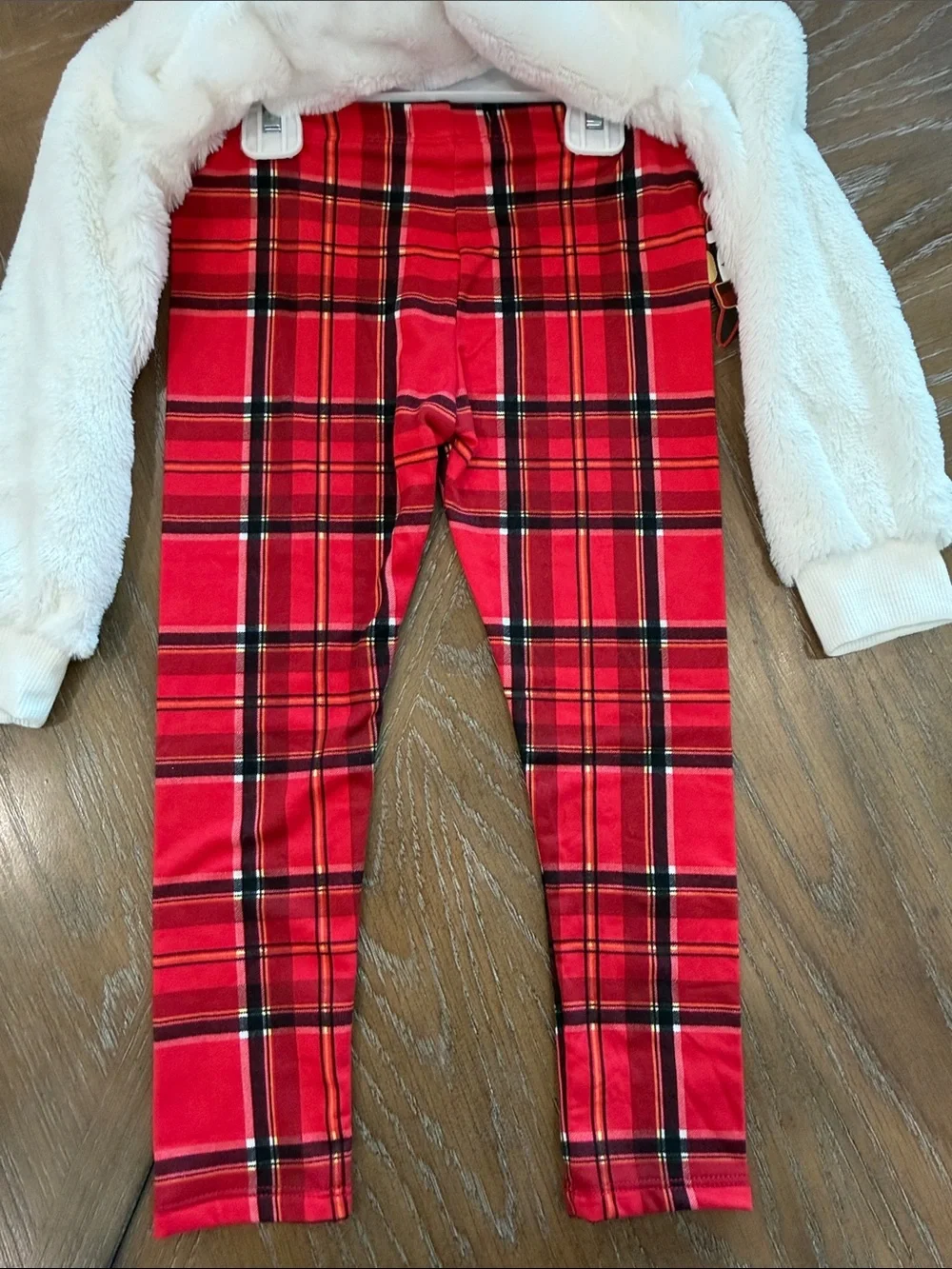 Kids Plush Unicorn Pajama Set with Red Plaid Leggings
